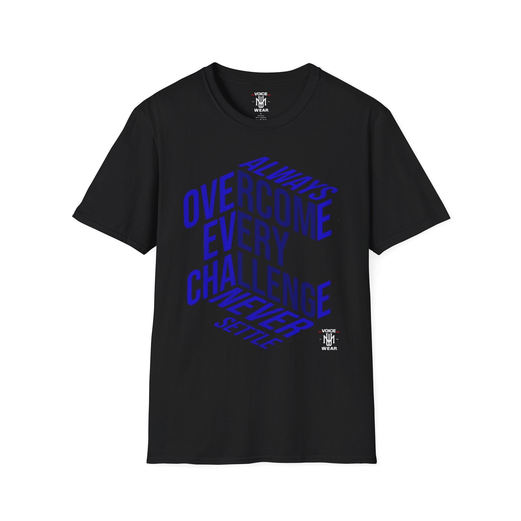 "Overcome Every Challenge (Blue)" - "moti-Voice-tion Wear" T-Shirt