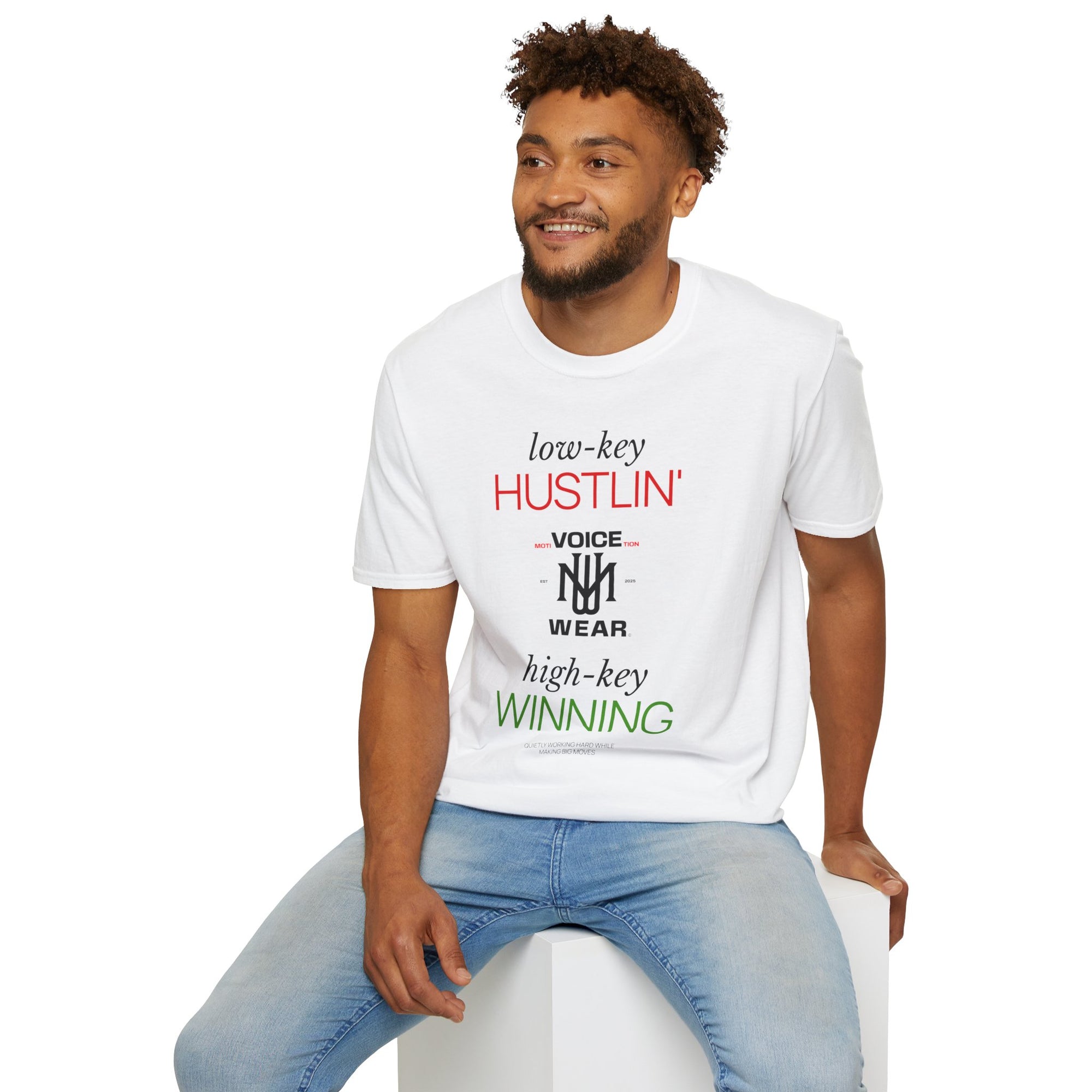 "Low-Key Hustlin'" - "moti-Voice-tion Wear" T-Shirt