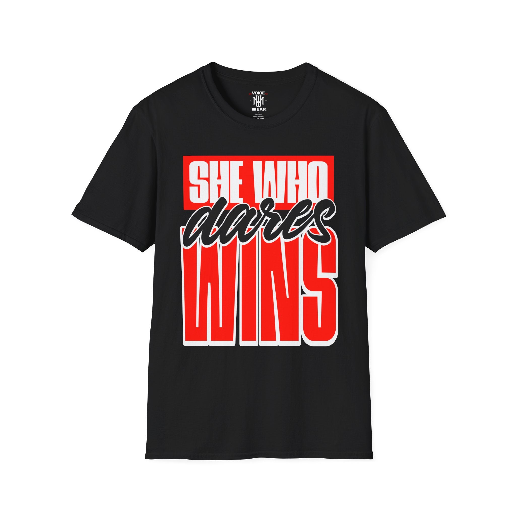"She Who Dares Wins" - "moti-Voice-tion Wear" T-Shirt