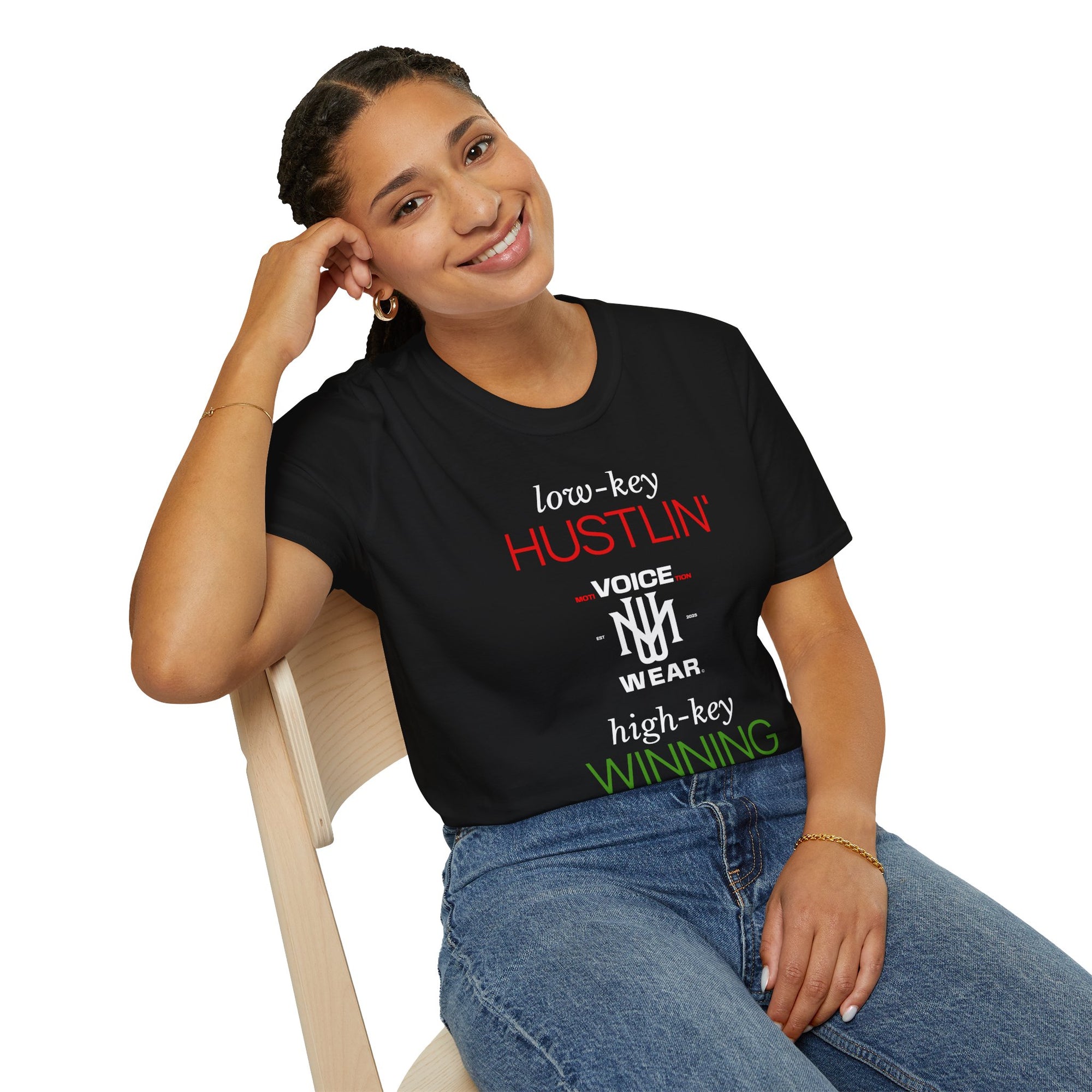 "Low-Key Hustlin'" - "moti-Voice-tion Wear" T-Shirt