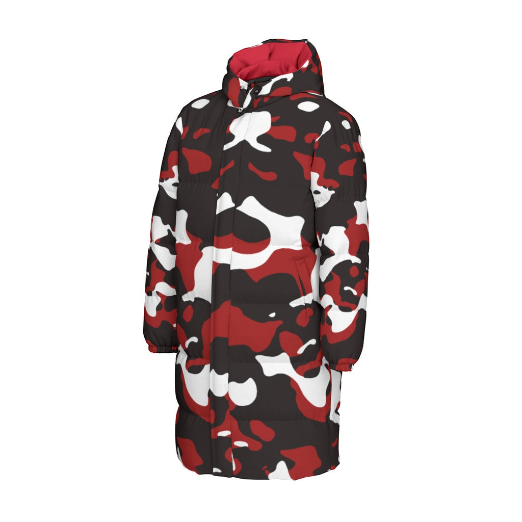 "All Over Print" Red Unisex Long Down Jacket