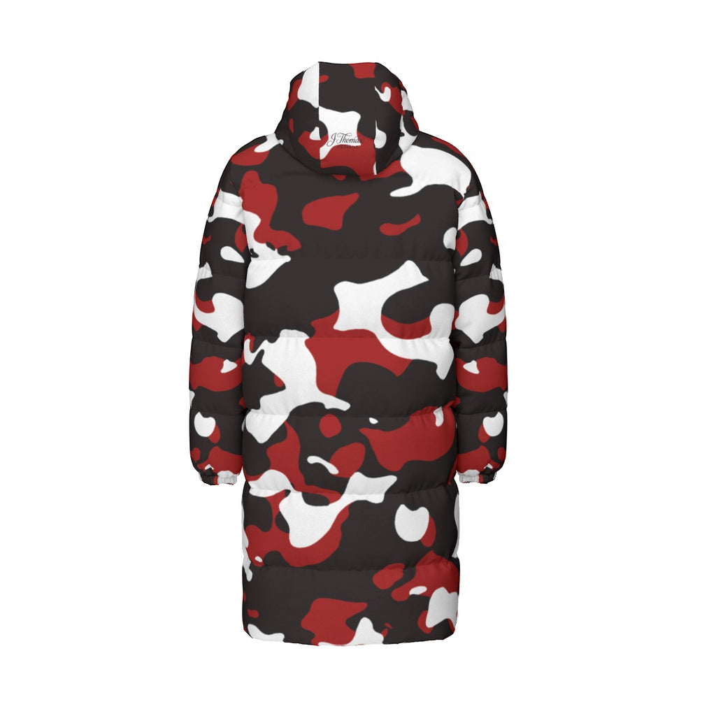 "All Over Print" Red Unisex Long Down Jacket