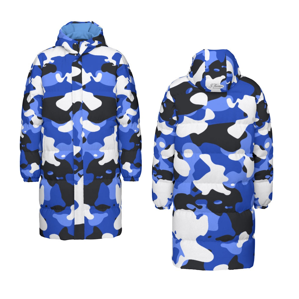 "All Over Print" Blue Unisex Long Down Jacket