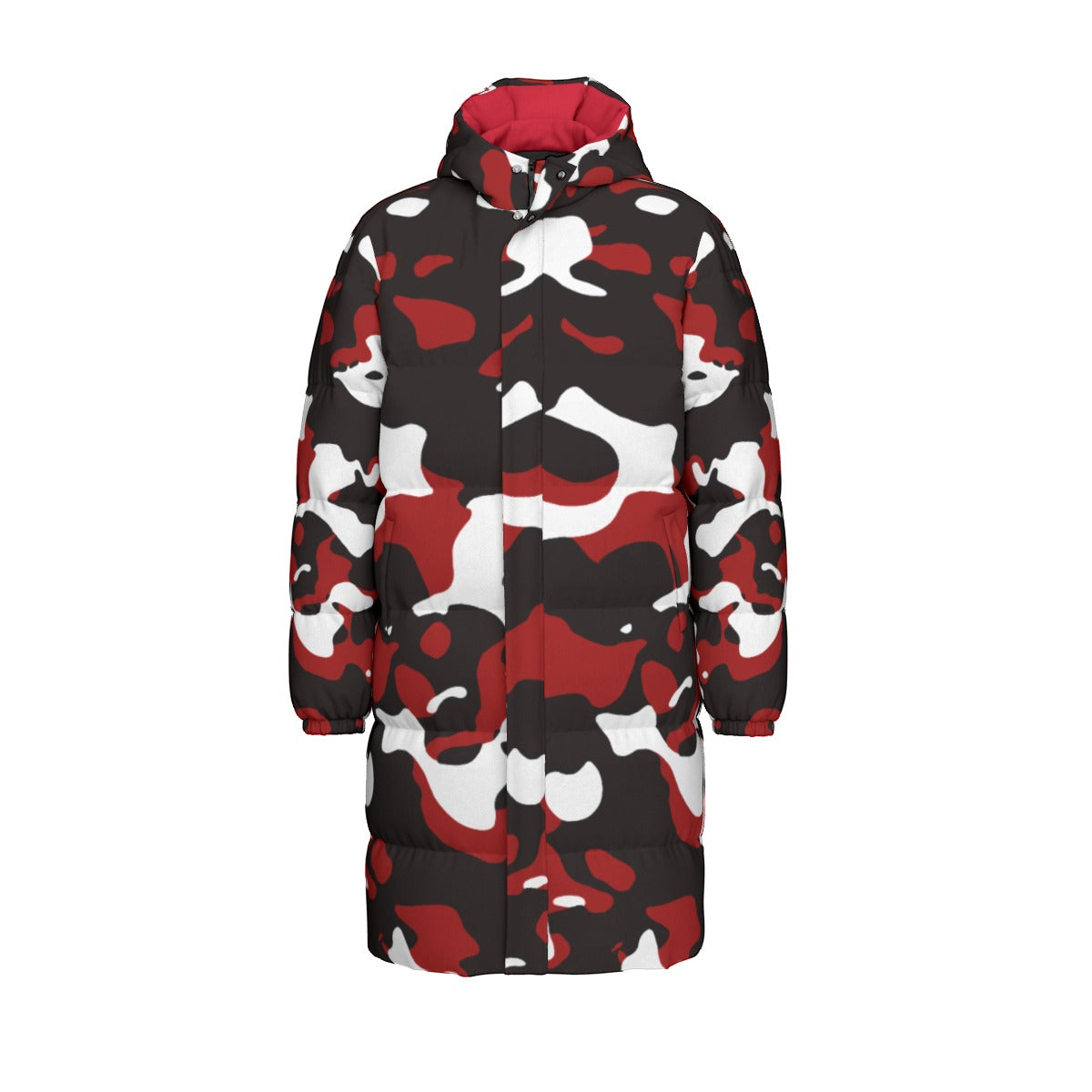 "All Over Print" Red Unisex Long Down Jacket