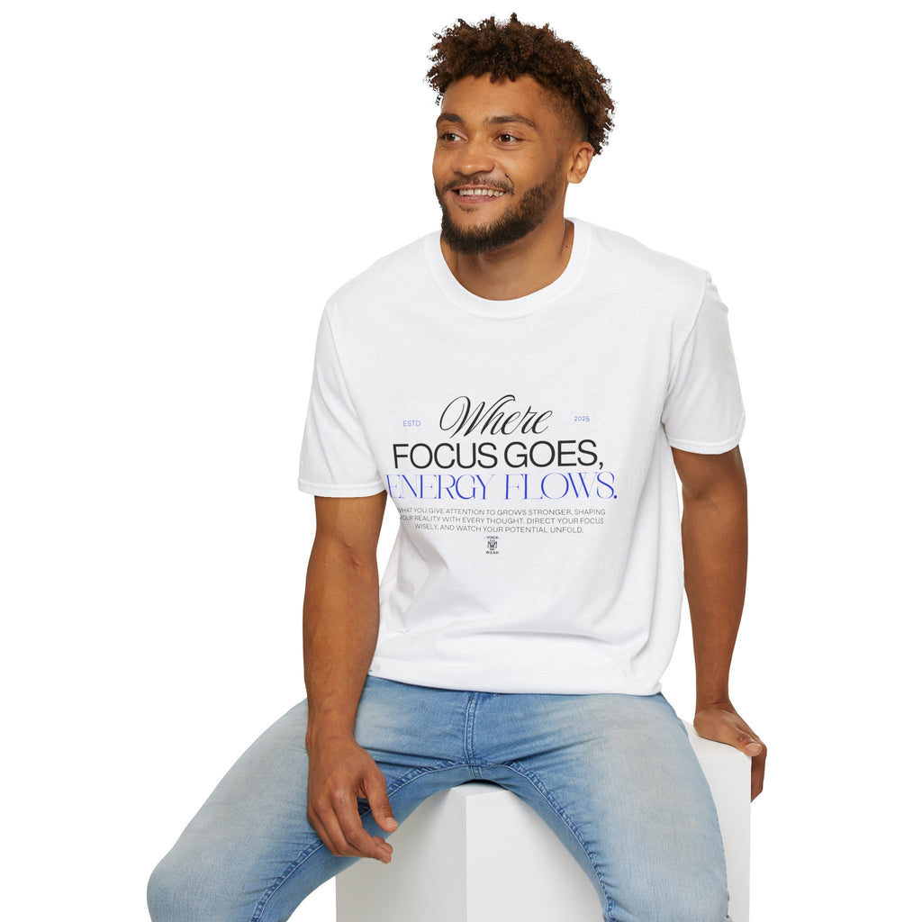 "Where Focus Goes" (Blue) - "moti-Voice-tion Wear" T-Shirt