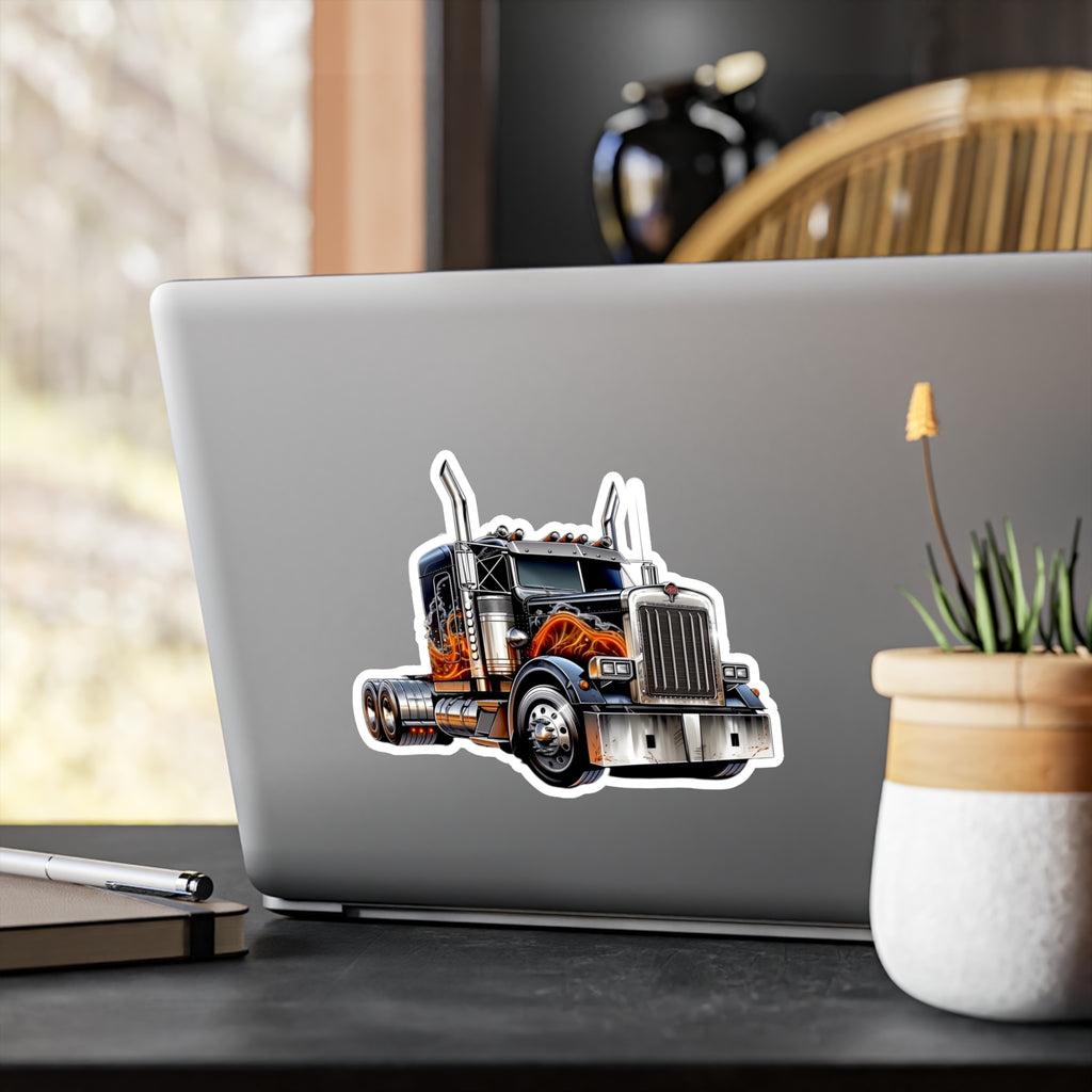 Semi Truck With Flames Vinyl Decal