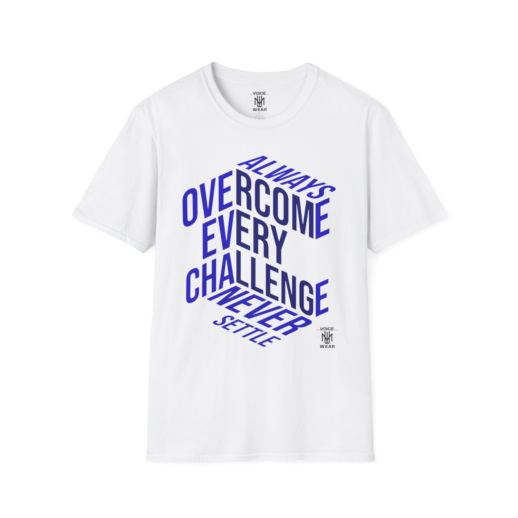 "Overcome Every Challenge (Blue)" - "moti-Voice-tion Wear" T-Shirt
