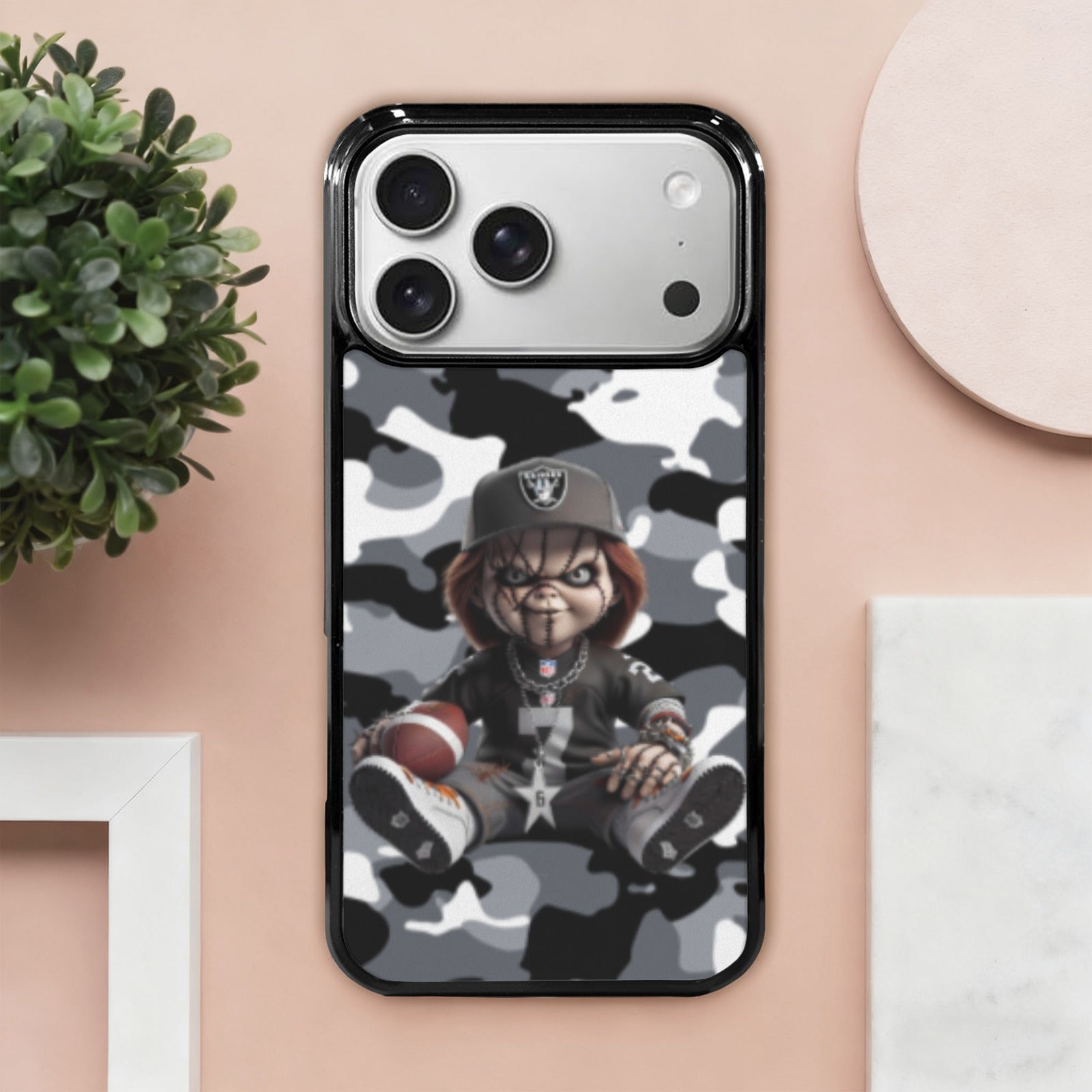 Gray Camo Chucky Raiders Phone Case for iPhone 17 Pro Max