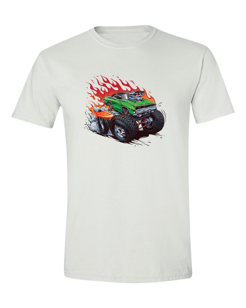Monster Truck-Car With Flames - White